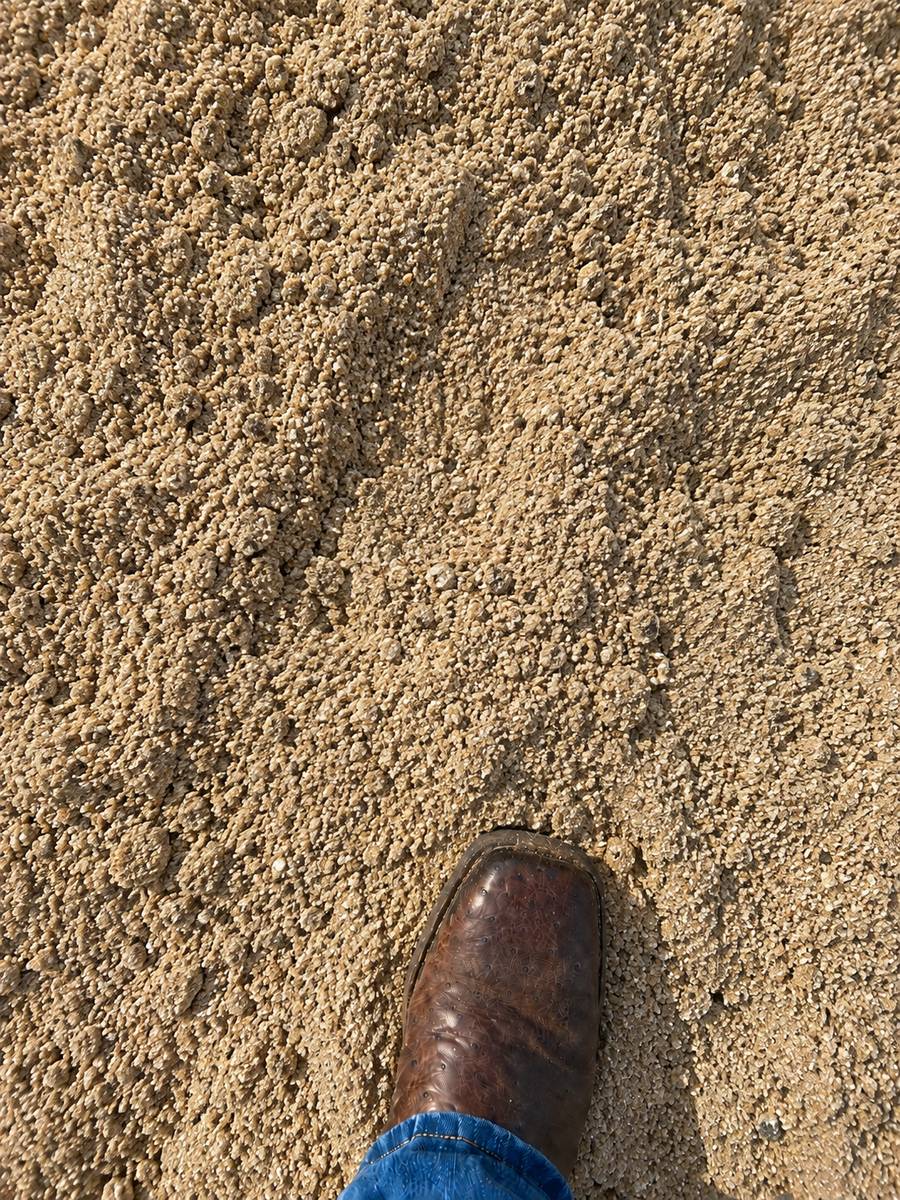 Concrete sand with a work boot for scale